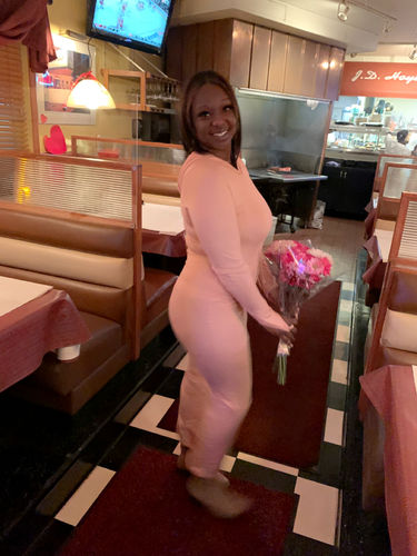 Customer photo review of Matte Frame Hooded Dress In Pink