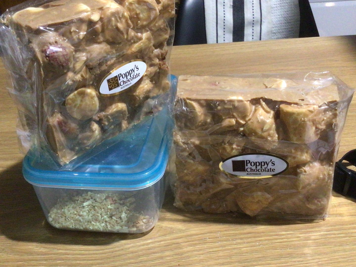 Customer photo review of Rocky Road Strawberries and Almond Caramel Chocolate Block 500g