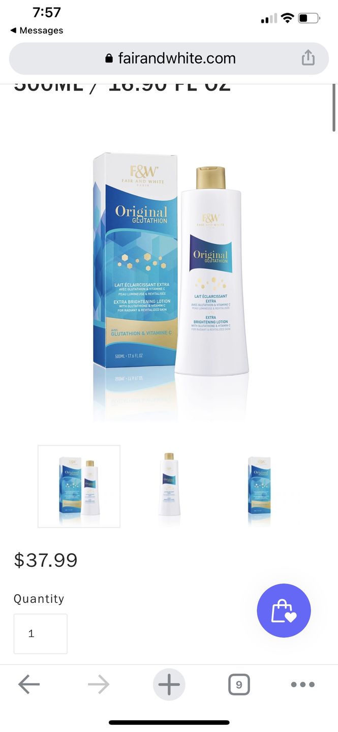 Customer photo review of Fair and White Original Glutathion Extra Brightening Lotion 500ml / 16.90 fl oz