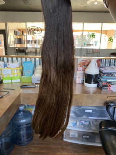 Customer photo review of Full Shine Sew In Hair Weft Bundles 100% Remy Human Hair Balayage Ombre (#1B/4)