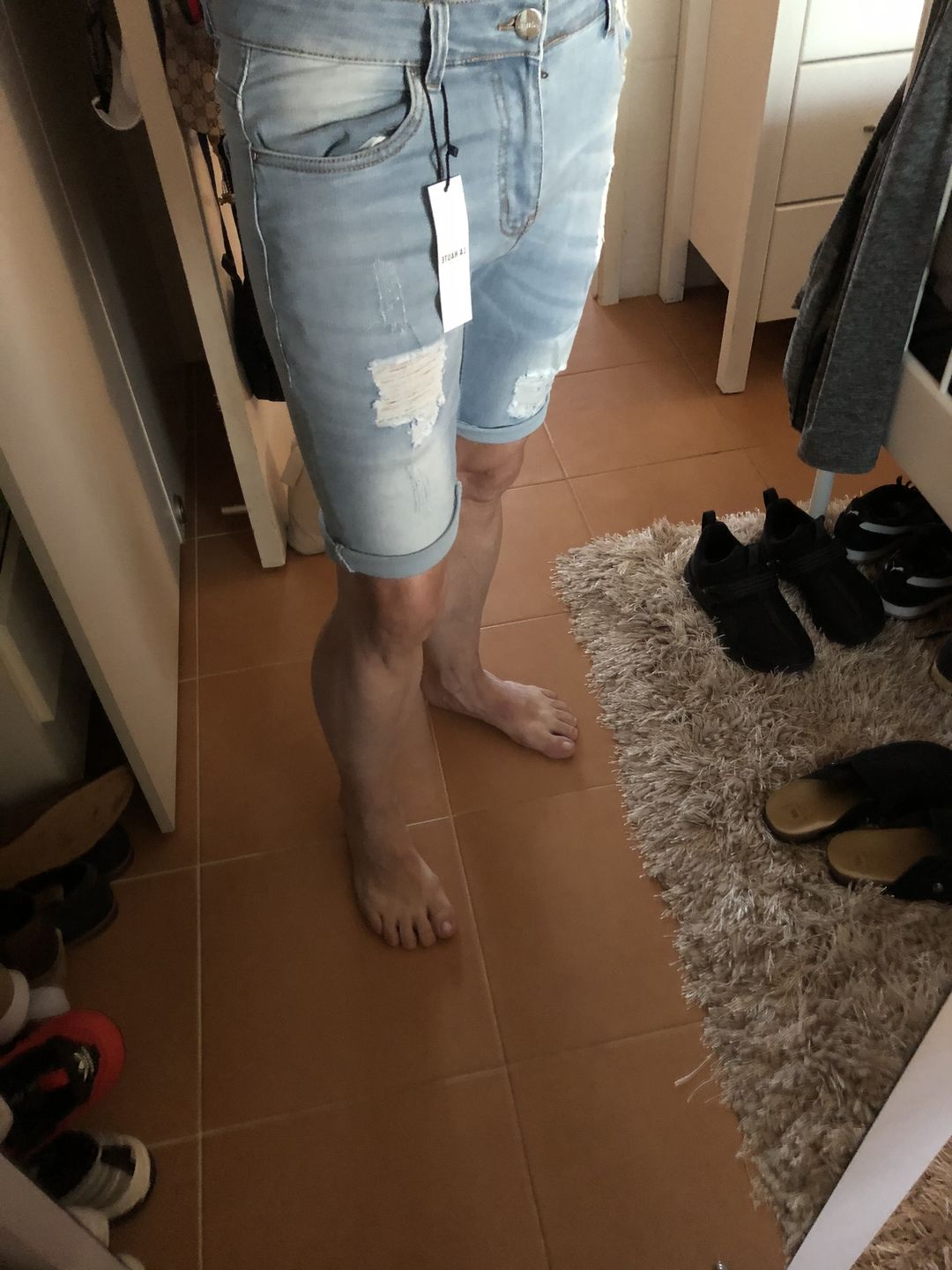 Customer photo review of Light Blue Ripped Denim Shorts