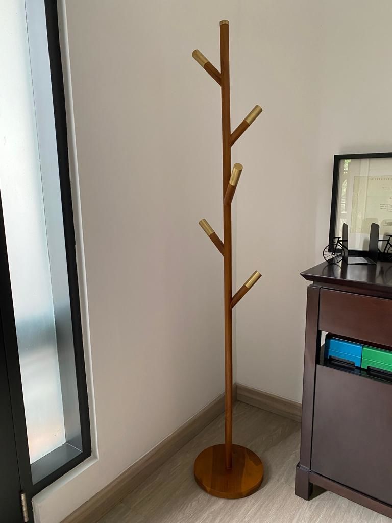 Customer photo review of Minimalist Teak Coat Rack – Branch Design