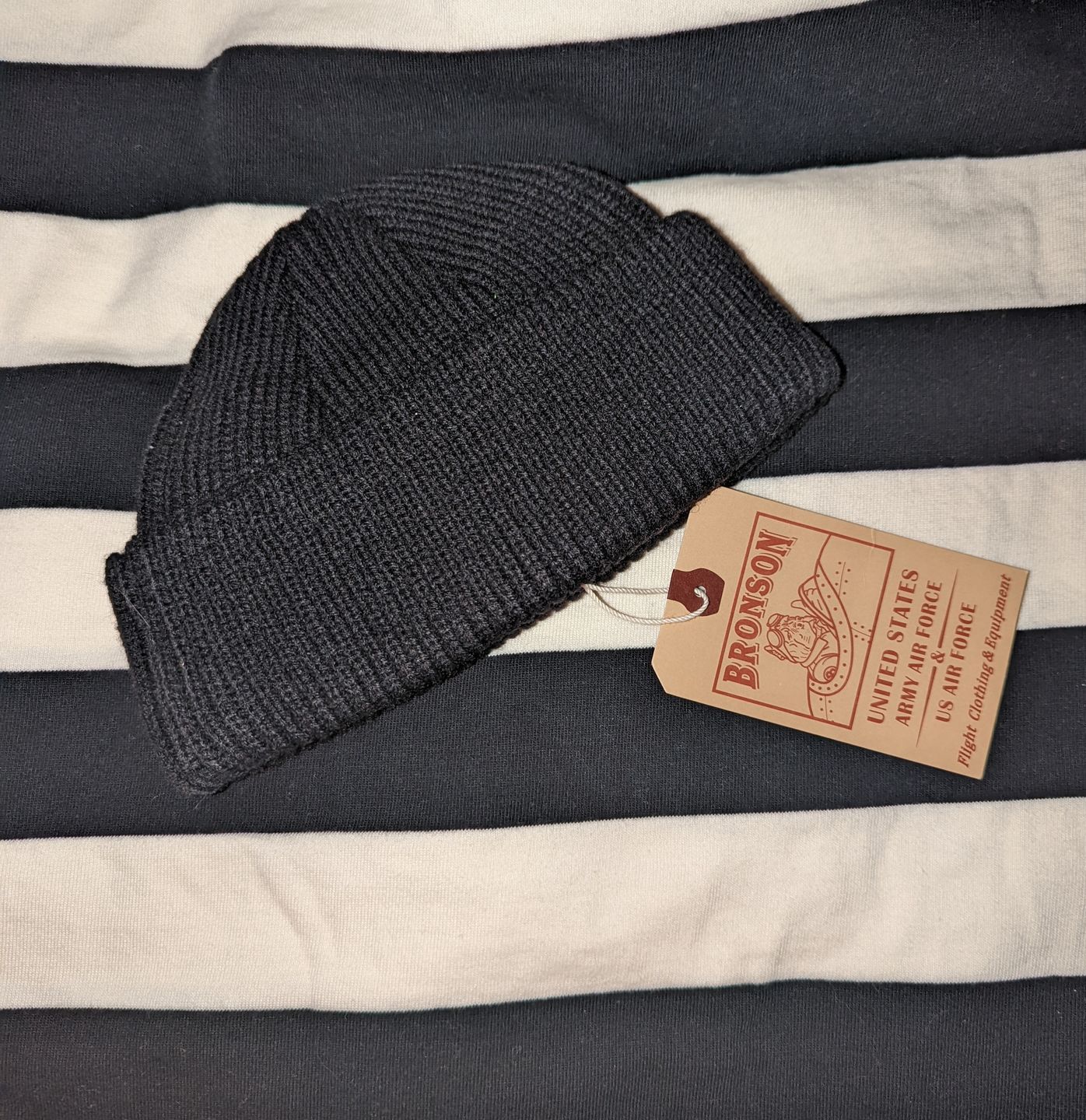Customer photo review of 9 oz Wide Striped Long Sleeve T-Shirt