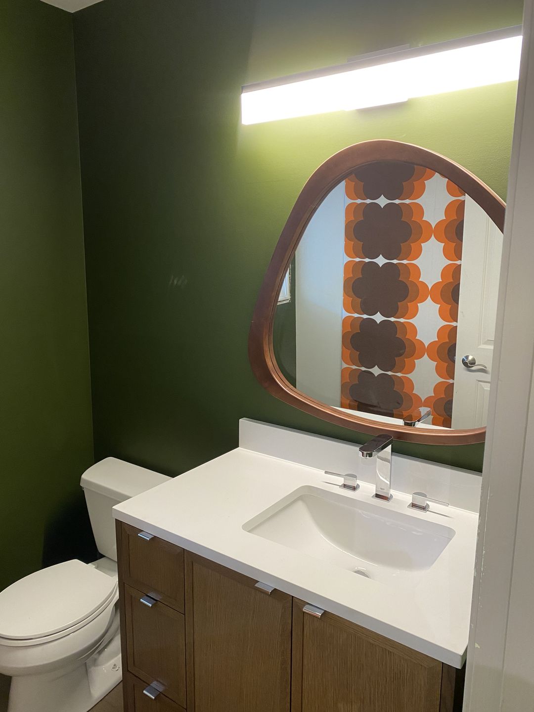 Customer photo review of Cape Breton 36" Mid Century Oak Bathroom Vanity, Right Sink