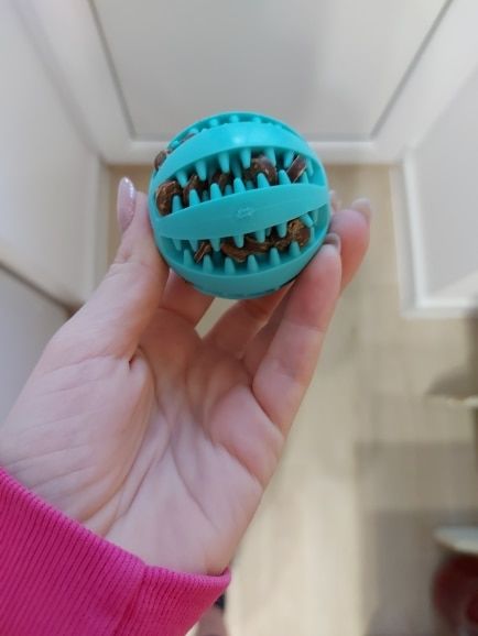 Customer photo review of Teeth Cleaning Dog Chew Treat Ball