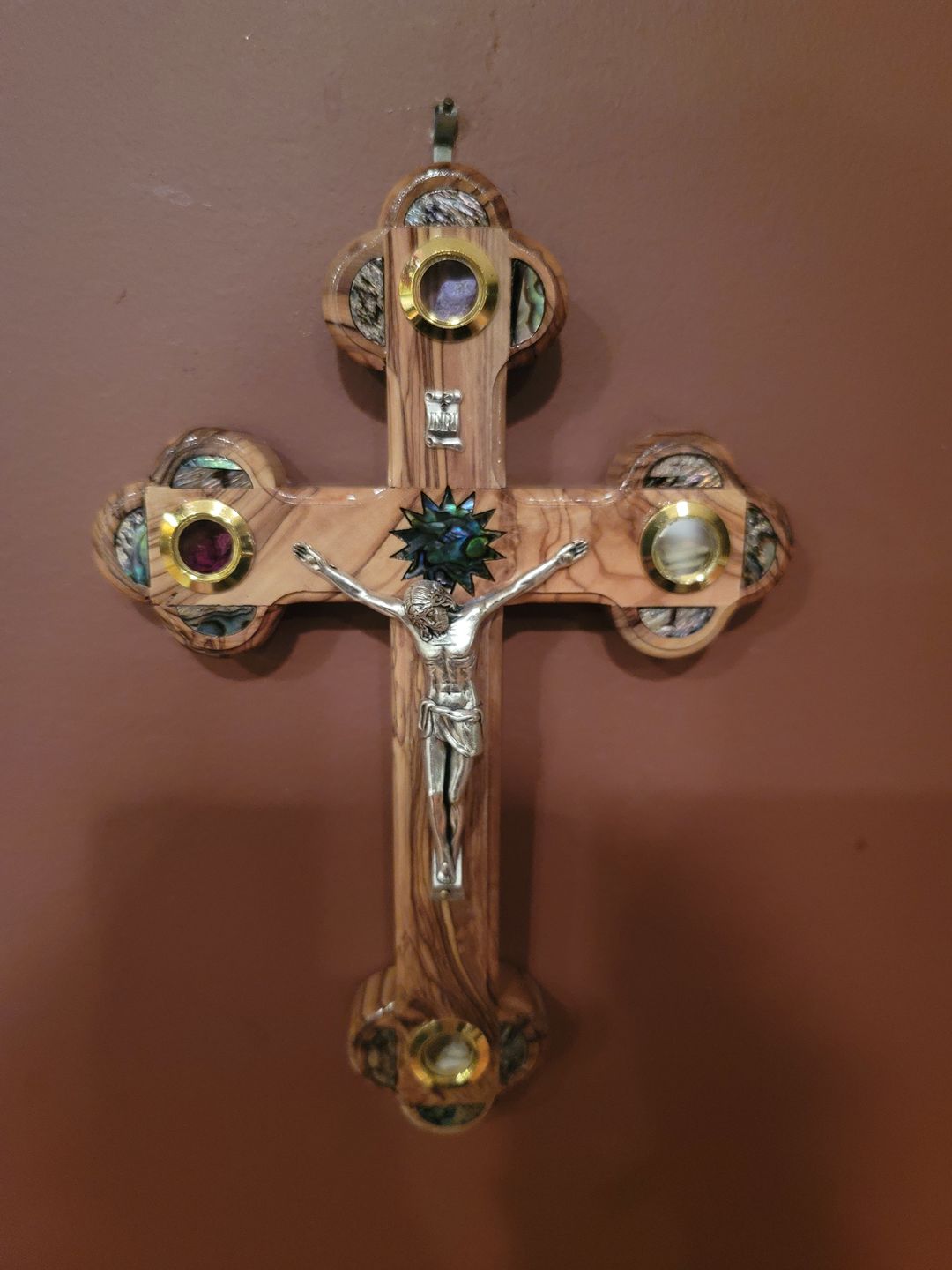 Customer photo review of Olive Wood Crucifix (Partially covered with Mother of Pearl) - Holy Land Crucifixes