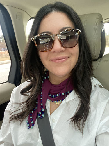 Customer photo review of RASPBERRY BEADED BANDANA SCARF