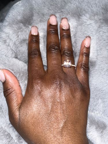 Customer photo review of Louily Rose Gold Synthetic Morganite Cushion Cut Engagement Ring with Hidden Halo