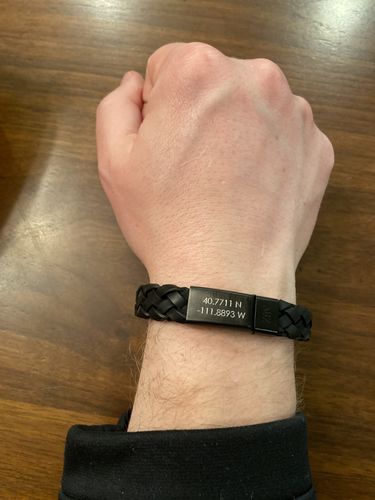 Customer photo review of 12mm Black Leather Engravable Bracelet