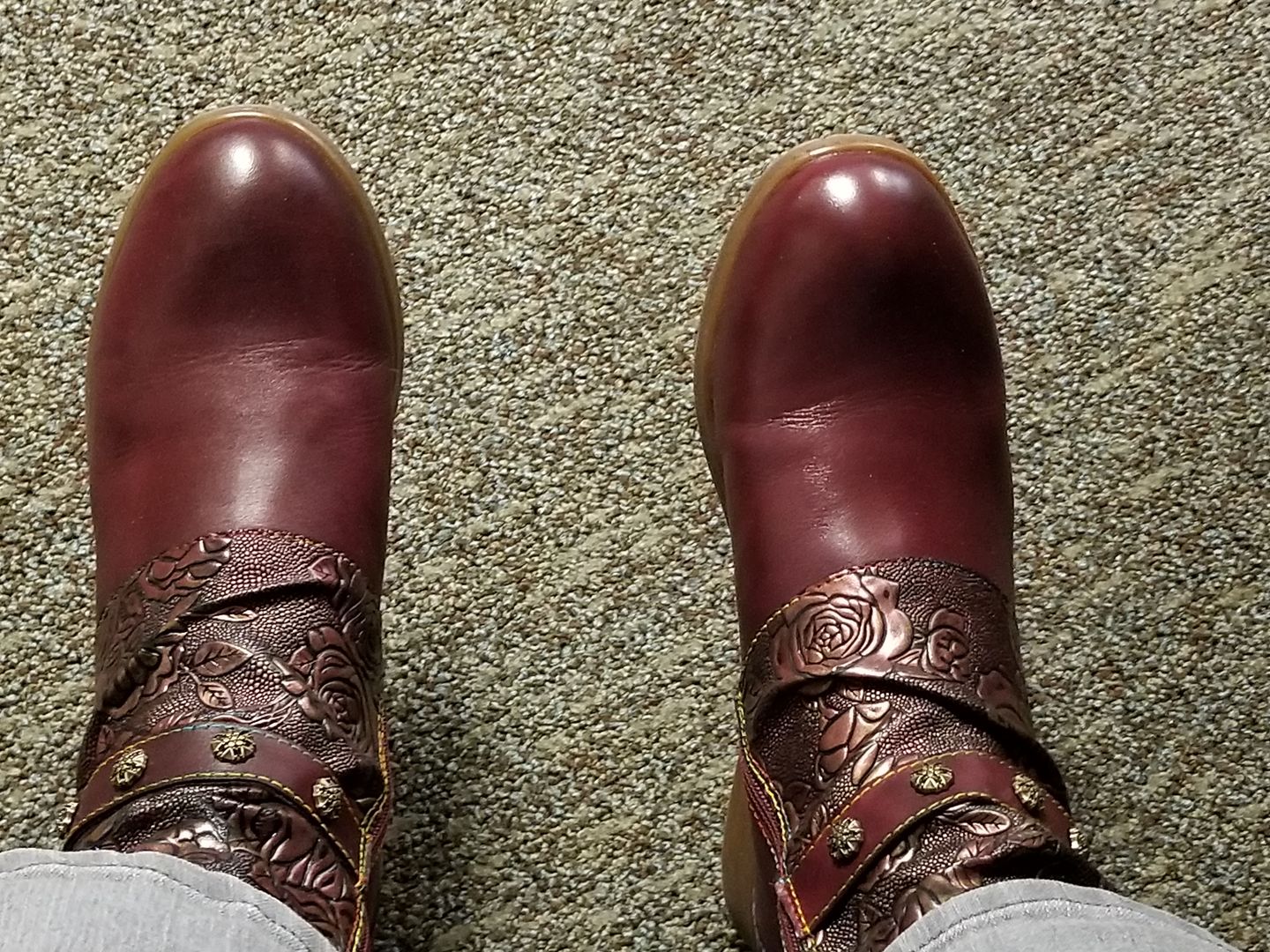 Customer photo review of Genuine Leather Embossed Comfy Ankle Boots