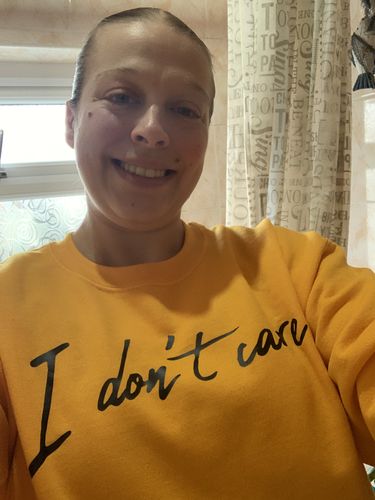 Customer photo review of I Don't Care Crew Sweatshirt