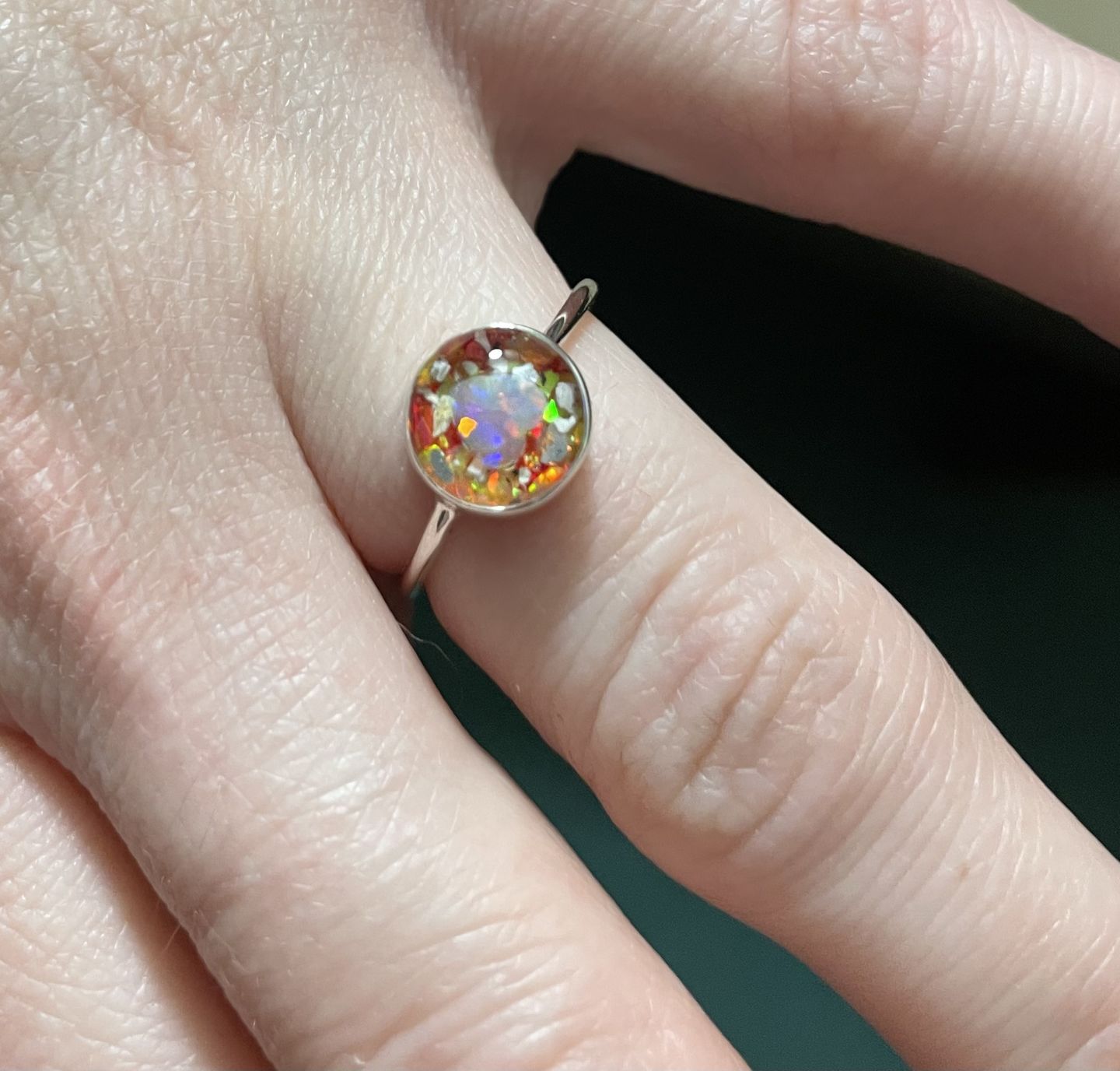 Customer photo review of Opal Heart Ring with Cremation Ashes
