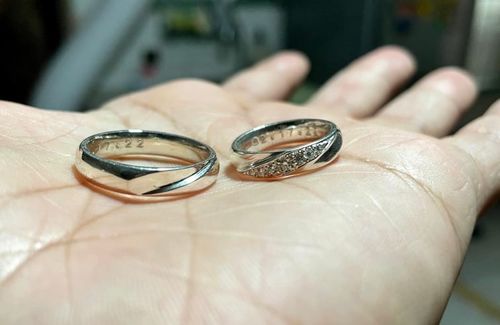 Customer photo review of Burgundy Wedding Rings