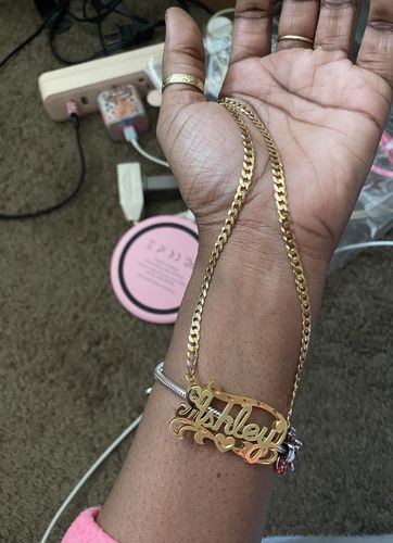 Customer photo review of 14K Double Plated Name Necklace w/ Cuban Chain