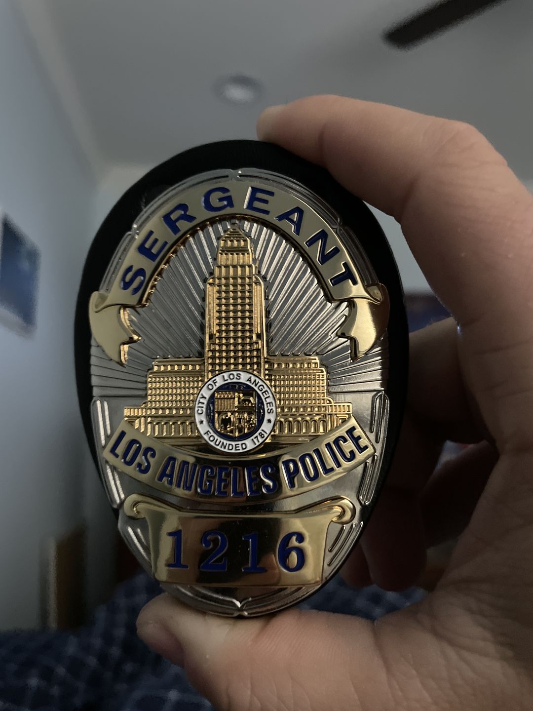 Customer photo review of LAPD Los Angeles Sergeant Police Badge Solid Copper Replica Movie Props With Number 1216