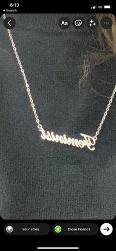 Customer photo review of Feminist Script Necklace (Silver)