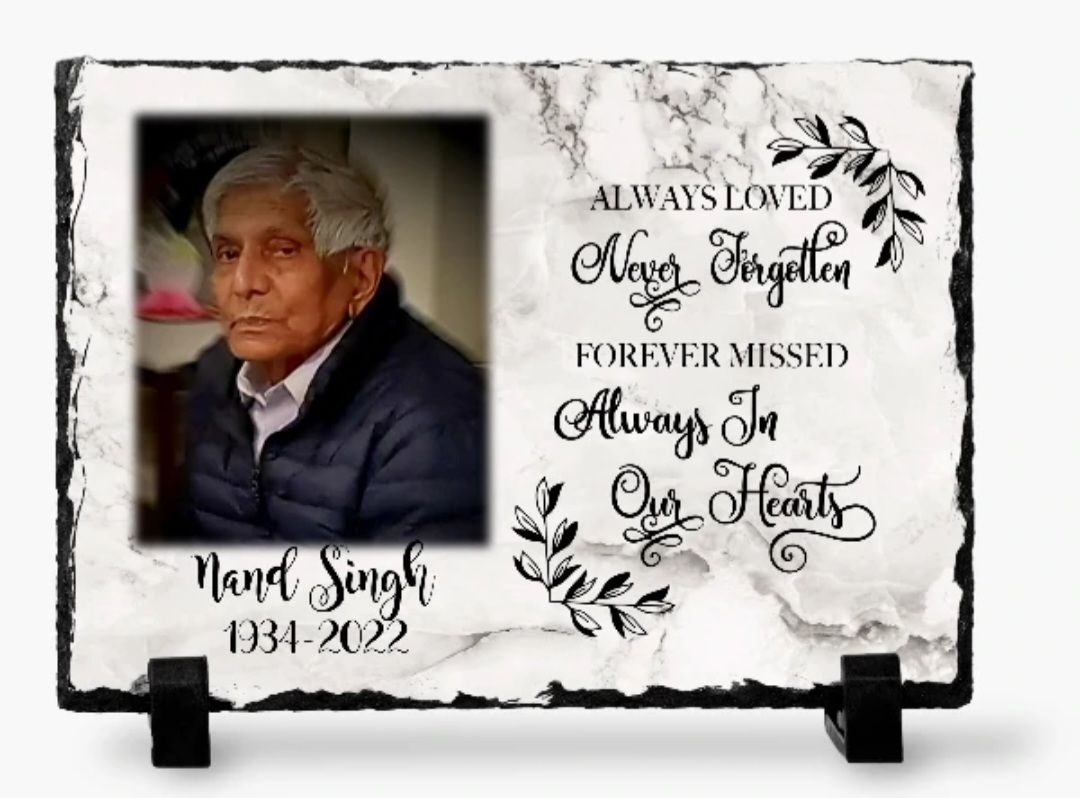 Customer photo review of Beautiful Memorial Slate | Always Loved Never Forgotten Forever | Marble Design Sympathy Slate Stone with Photo |Sympathy Keepsake