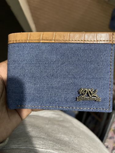 Customer photo review of Blue with Brown Stripe Denim Wallet