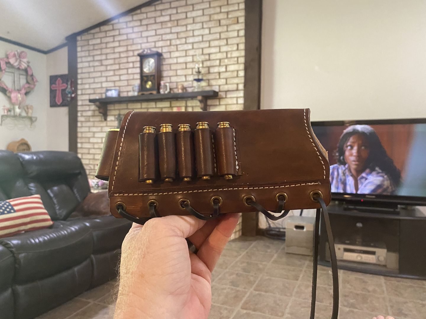 Customer photo review of Leather Cartridge Loops Stitching Guide - Free Printable Template