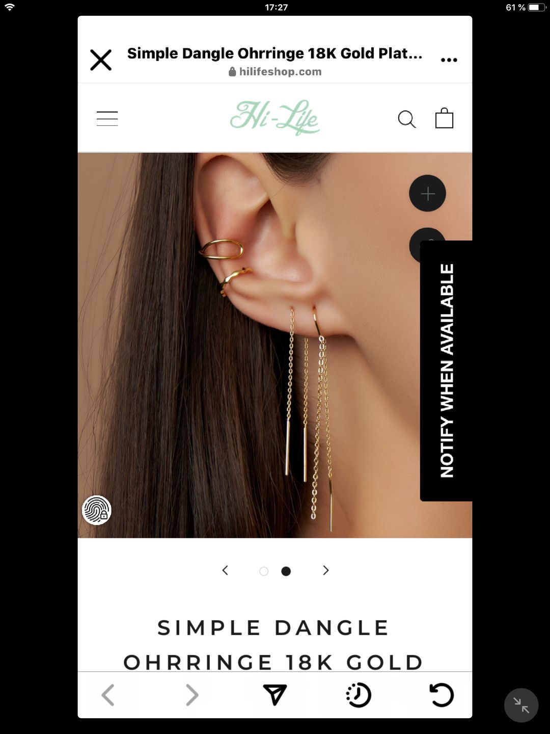 Customer photo review of Simple Dangle Ohrringe 18K Gold Plated