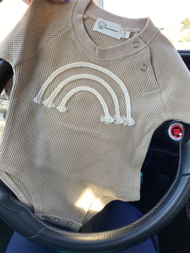 Customer photo review of Theo Romper in tan