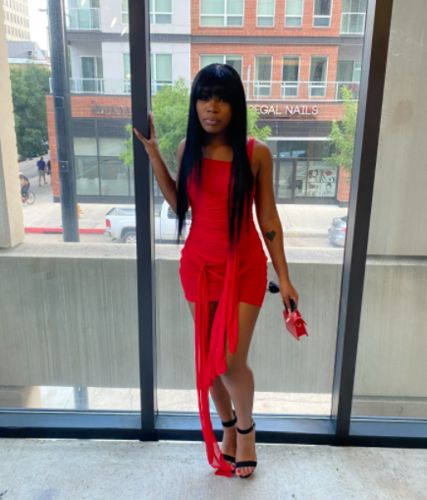 Customer photo review of Solid Color Glamorous Strappy See-Through Mini Dress