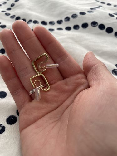 Customer photo review of Square Huggie Hoop Clip-On Earrings