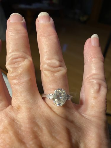 Customer photo review of Three Stone Oval Cut Moissanite Pear Cut Side Stone Engagement Ring