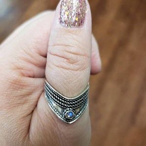 Customer photo review of Chevron Thumb Ring with Moonstone Sterling Silver