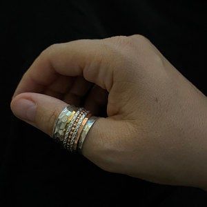 Customer photo review of Two Tone Wide Band Spinner Ring Hammered Sterling Silver