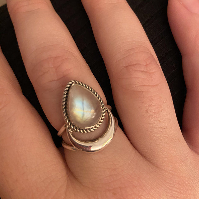 Customer photo review of Sterling Silver Crescent Moon Moonstone Ring