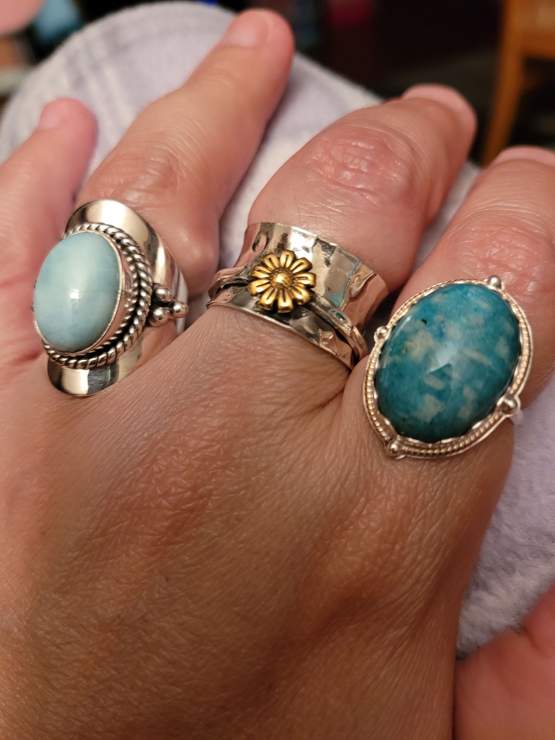 Customer photo review of Larimar Sterling Silver Boho Ring for Women