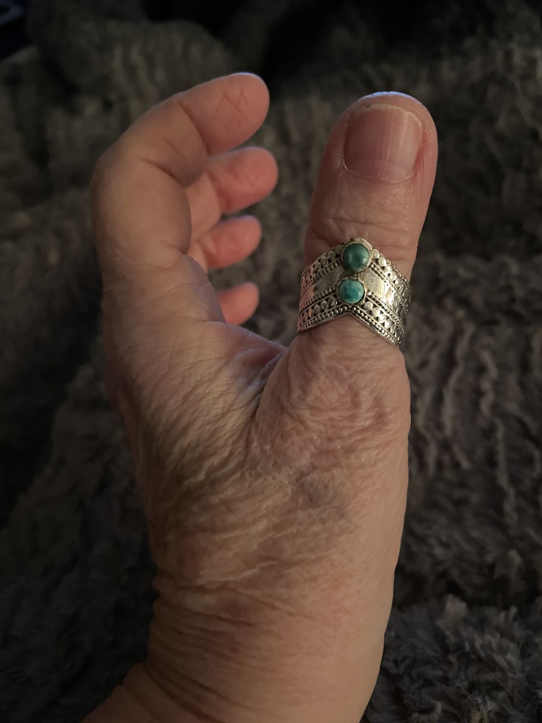 Customer photo review of Chevron Boho Ring with Green Turquoise Sterling Silver