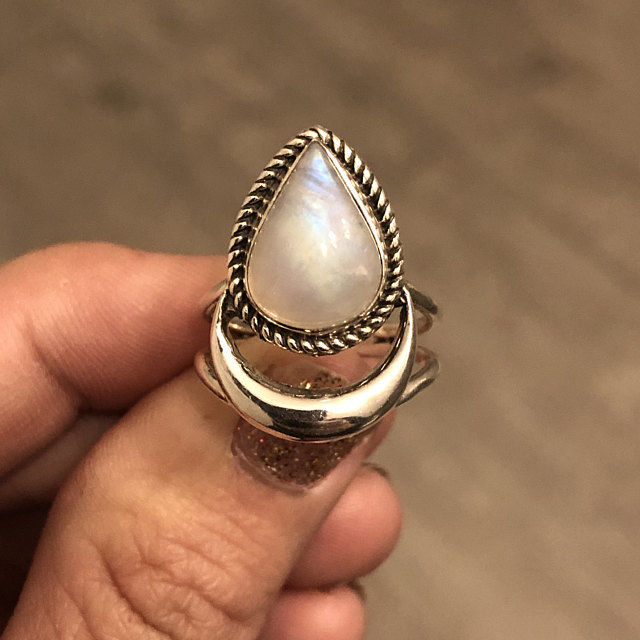 Customer photo review of Sterling Silver Crescent Moon Moonstone Ring