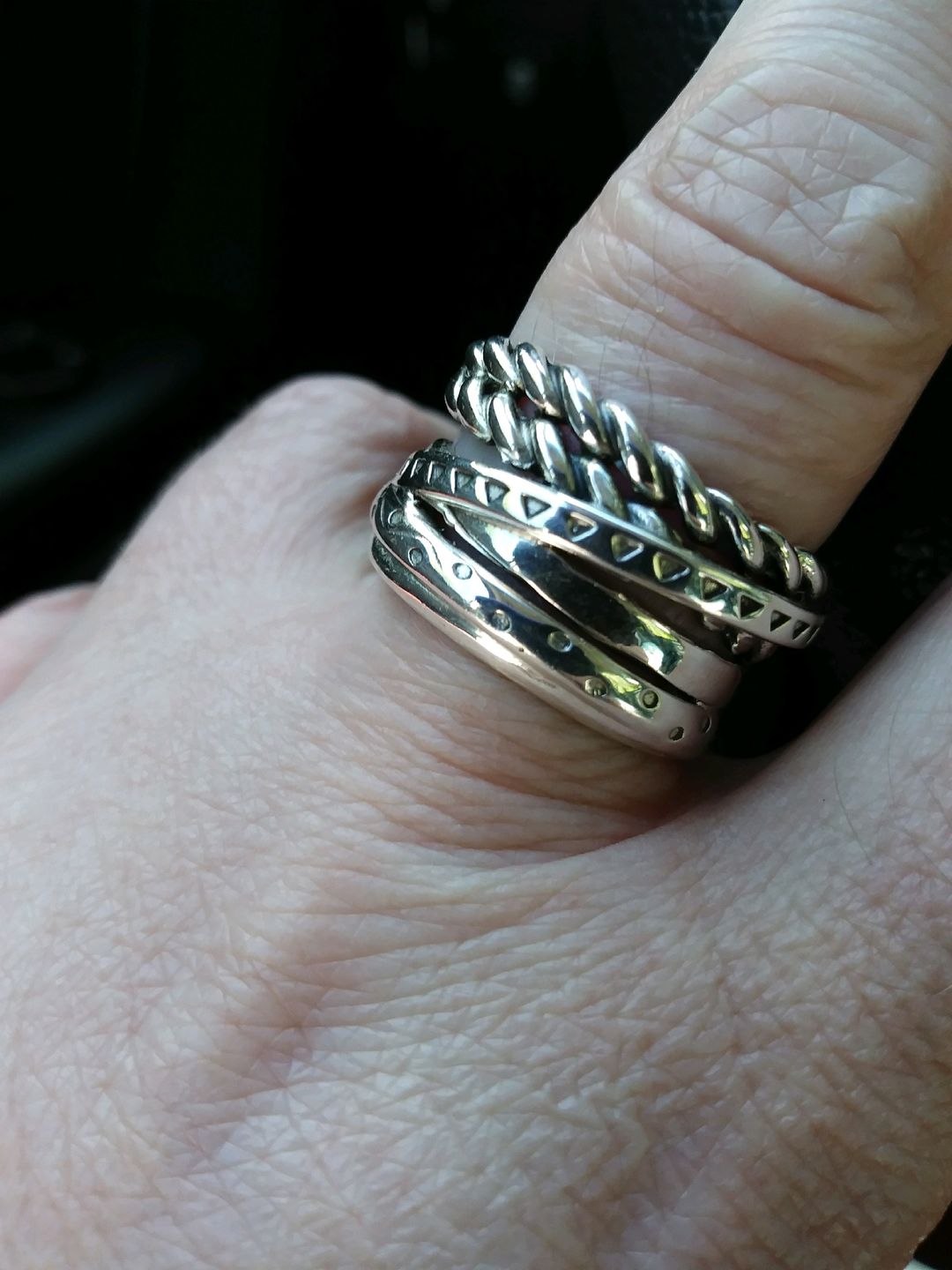 Customer photo review of Women's Wide Band Silver Ring with Boho Engraving