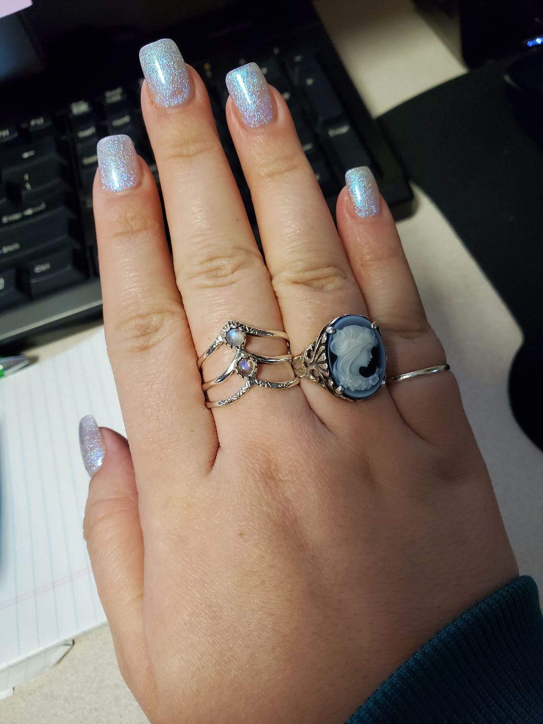 Customer photo review of Triple Chevron Boho Ring with Moonstone Sterling Silver