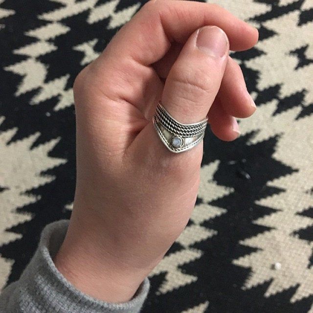 Customer photo review of Chevron Thumb Ring with Moonstone Sterling Silver