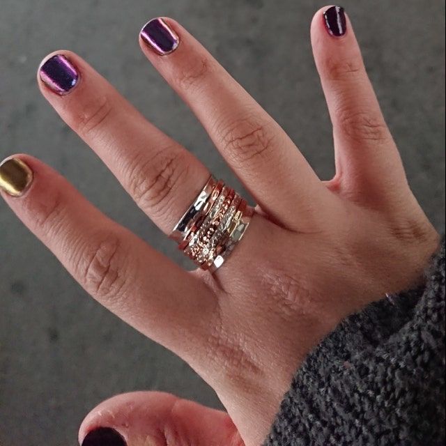 Customer photo review of Two Tone Wide Band Spinner Ring Hammered Sterling Silver