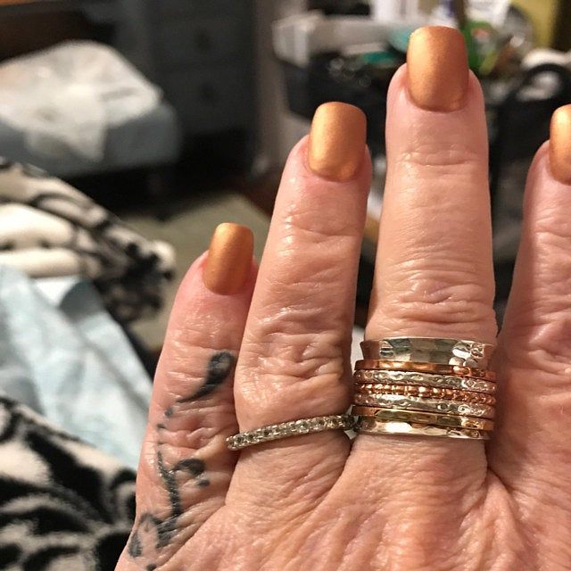 Customer photo review of Two Tone Wide Band Spinner Ring Hammered Sterling Silver