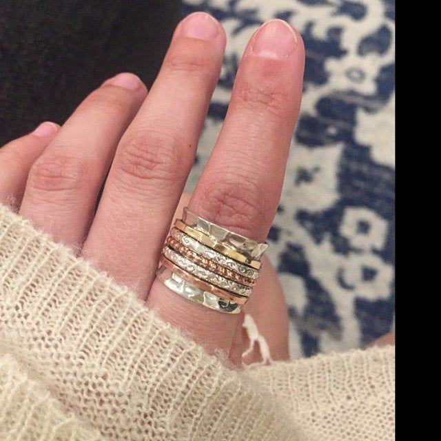 Customer photo review of Two Tone Wide Band Spinner Ring Hammered Sterling Silver