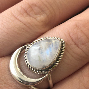 Customer photo review of Sterling Silver Crescent Moon Moonstone Ring