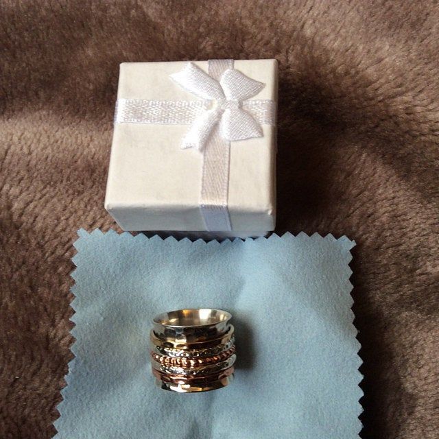 Customer photo review of Two Tone Wide Band Spinner Ring Hammered Sterling Silver
