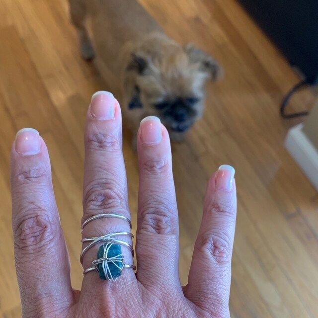 Customer photo review of Natural Raw Apatite Wire Wrapped Ring Sterling Silver