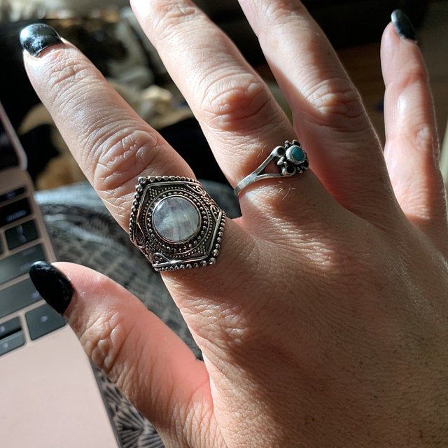 Customer photo review of Sterling Silver Boho Ring with Moonstone