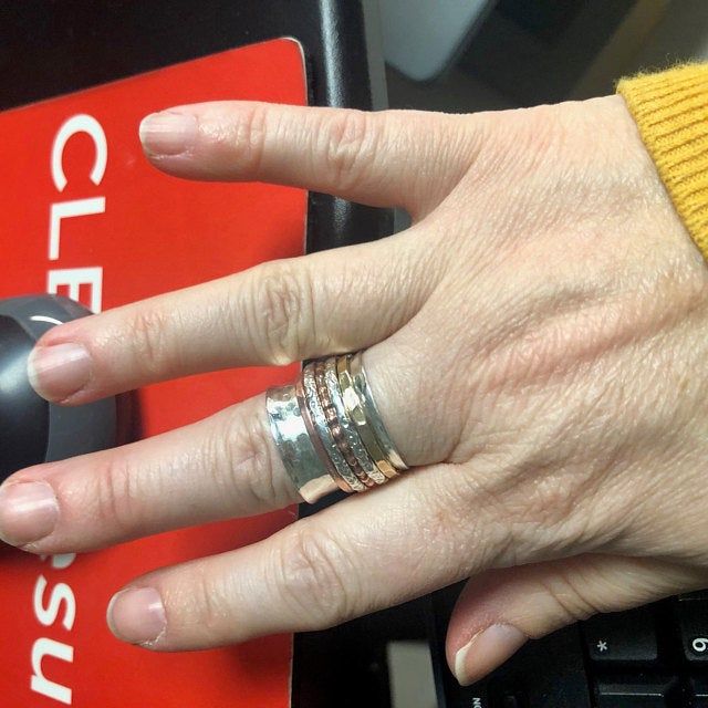 Customer photo review of Two Tone Wide Band Spinner Ring Hammered Sterling Silver