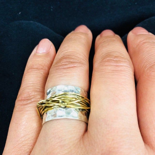 Customer photo review of Sterling Silver & Gold Wide Band Statement Ring