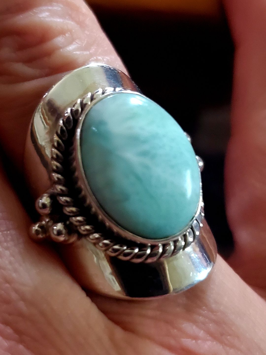 Customer photo review of Larimar Sterling Silver Boho Ring for Women