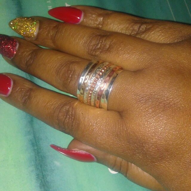 Customer photo review of Two Tone Wide Band Spinner Ring Hammered Sterling Silver