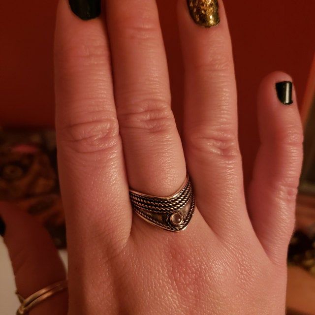 Customer photo review of Chevron Thumb Ring with Moonstone Sterling Silver