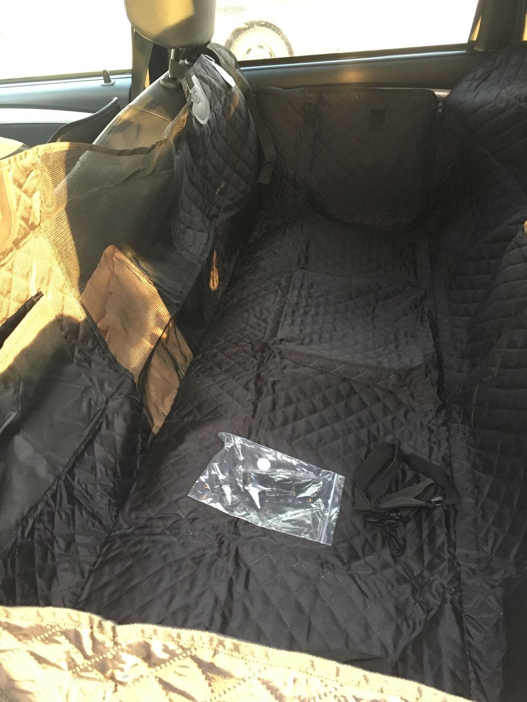 Customer photo review of Waterproof Pet Car Seat Cover With Mesh Window + Free Buckle Leash